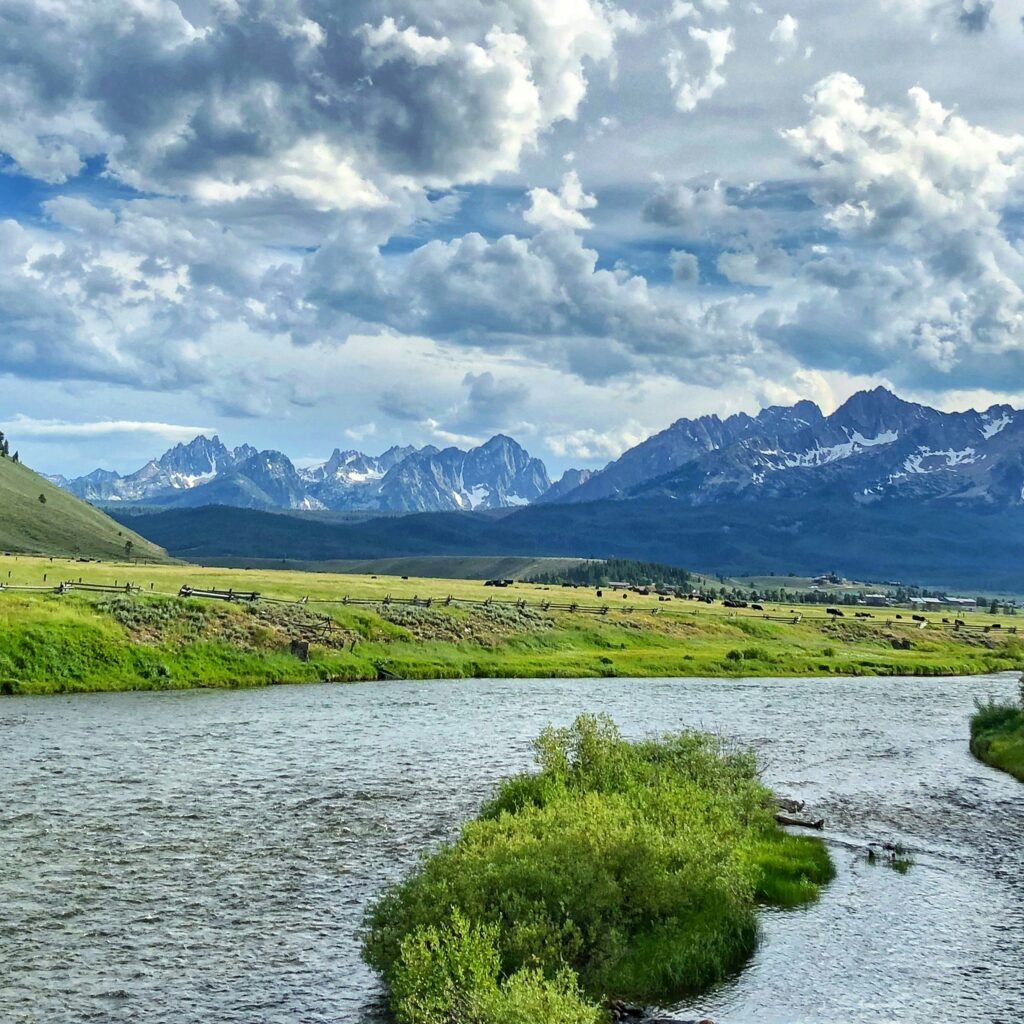 River in front of Tetons in the national park